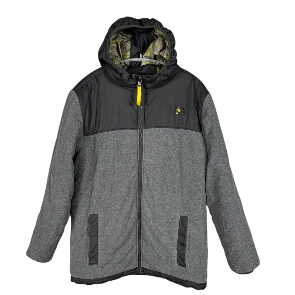 The North Face Boys Hooded Midweight Fleece Jacket Large‎ Grey Outdoors Winter